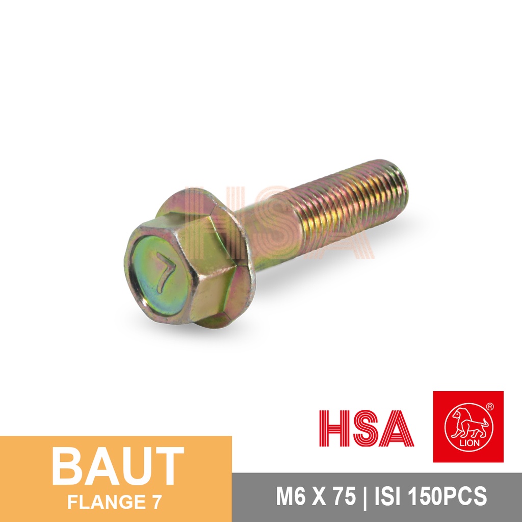 BAUT FLANGE / FLANGE BOLT 7 KUNING LION M6 X 75 | ISI 150/KTK