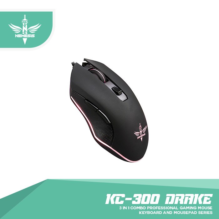 Keyboard mouse nyk nemesis wired usb membrane optical 3200dpi 15g 60ips speed combo 3in1 rgb with mousepad pad mat drake kc300 kc-300