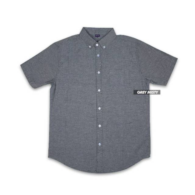 Kemeja Polos Pria Lengan Pendek Slim fit Cotton Oxford - Kemeja Polos Grey Misty