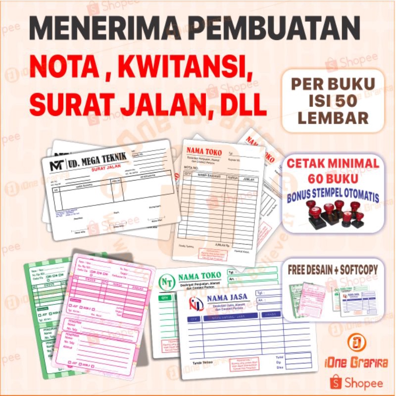

NOTA KOSTUM NOTA OLSHOP KWITANSI 1ply ¼ HVS F4