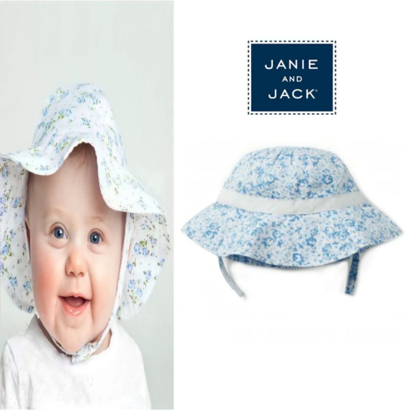 Size 0, 3 bulan. Topi Hat, Kupluk Beanie Anak Bayi - Carter's, Janie & J*ck, Polo Ralph Laure*-Blue Floral Sun Hat