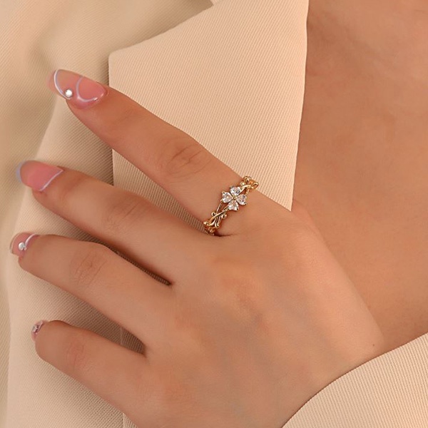 cincin fashion zircon clover leaf ring jci090(3e3)