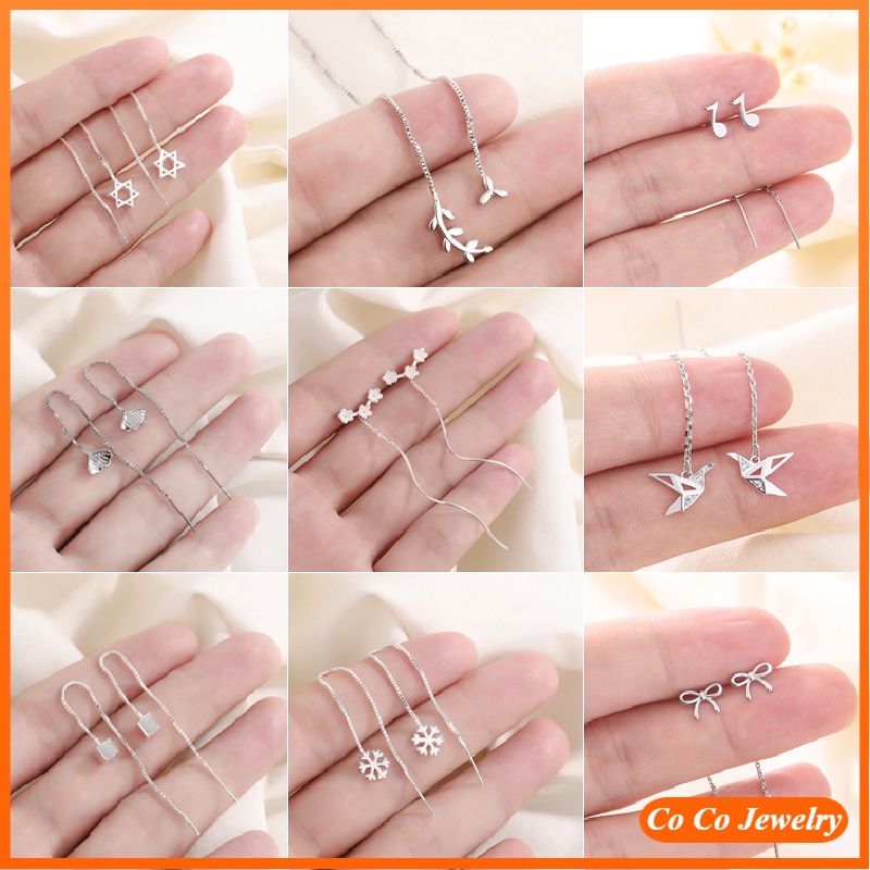 Anting Tusuk Gantung Bahan Sterling Silver 925 Hias Zircon Gaya Korea Untuk Wanita