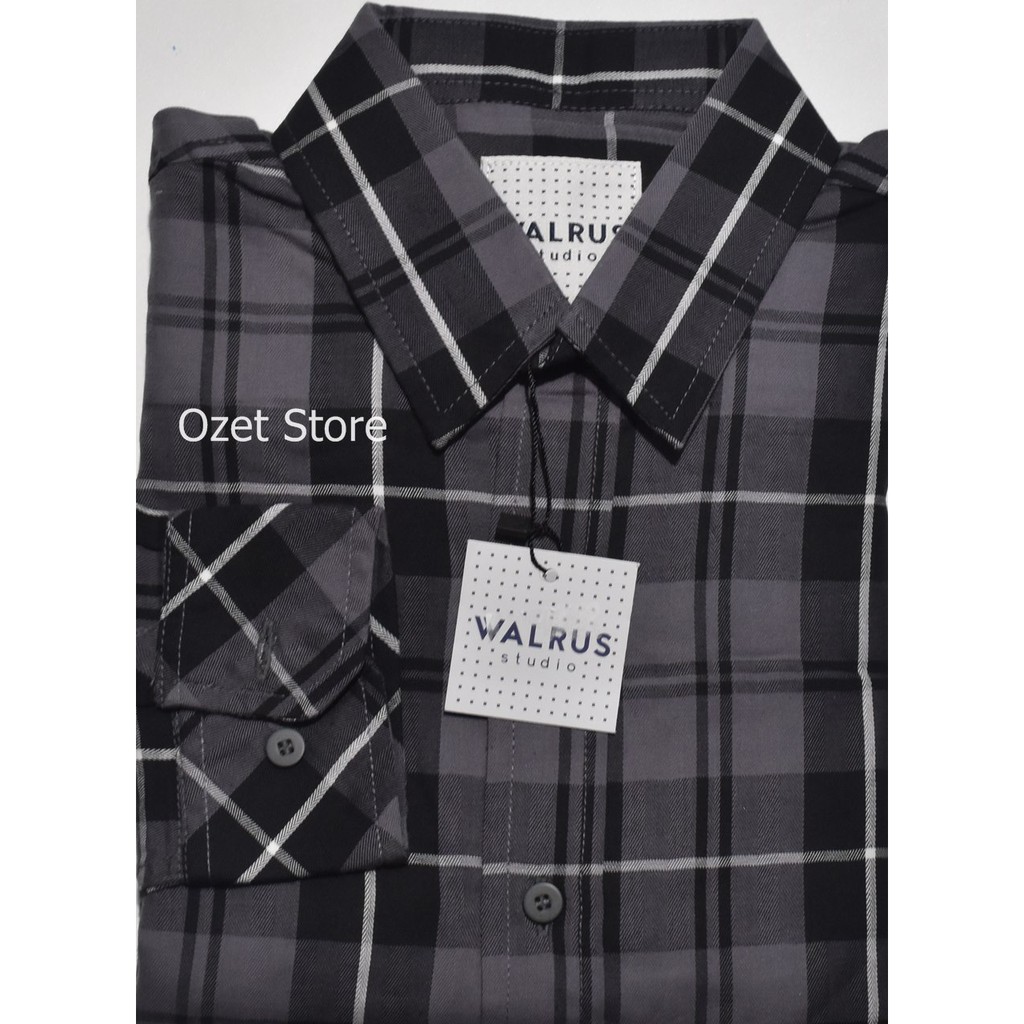 Kemeja Pria WALRUS Lengan Panjang Hitam Motif AQ14 ORIGINAL & REAL PICTURE