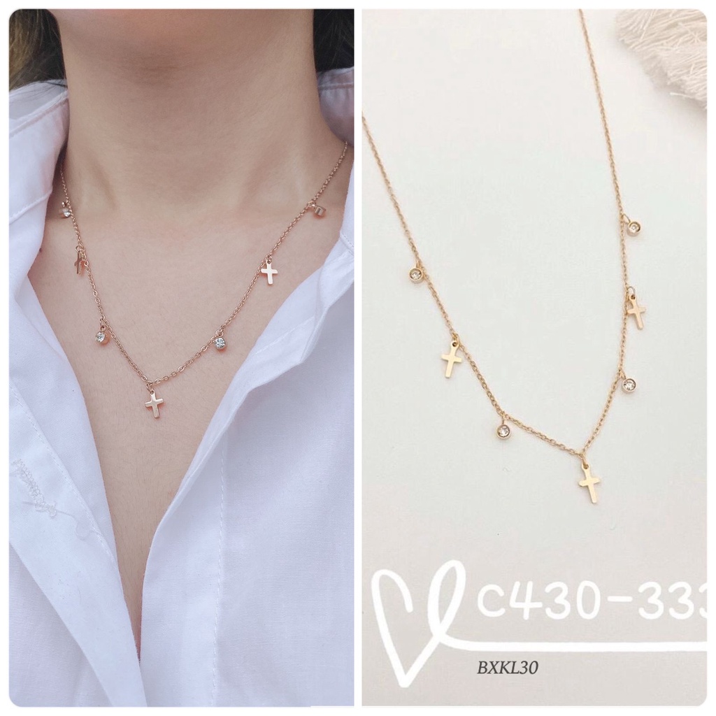 Kalung wanita titanium choker salib anti karat dan anti luntur