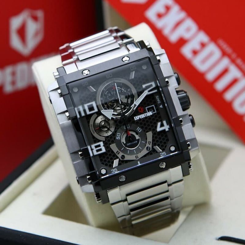 Jam Tangan Expedition E 6757 Pria / E6757 MC Silver Black Original