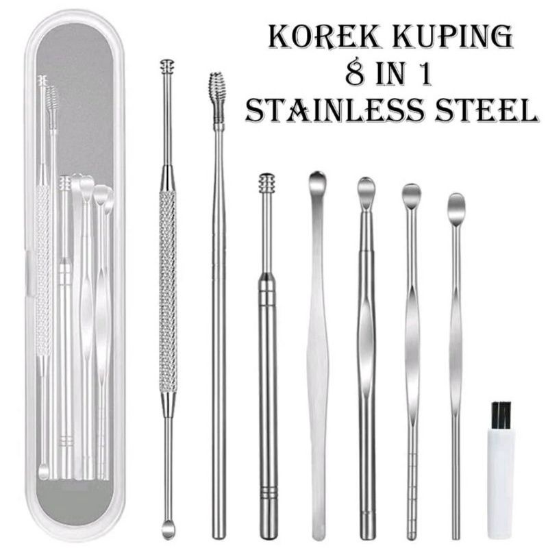 paket korek kuping pembersih telinga set isi 8 paket alat pembersih telinga stainless isi 8