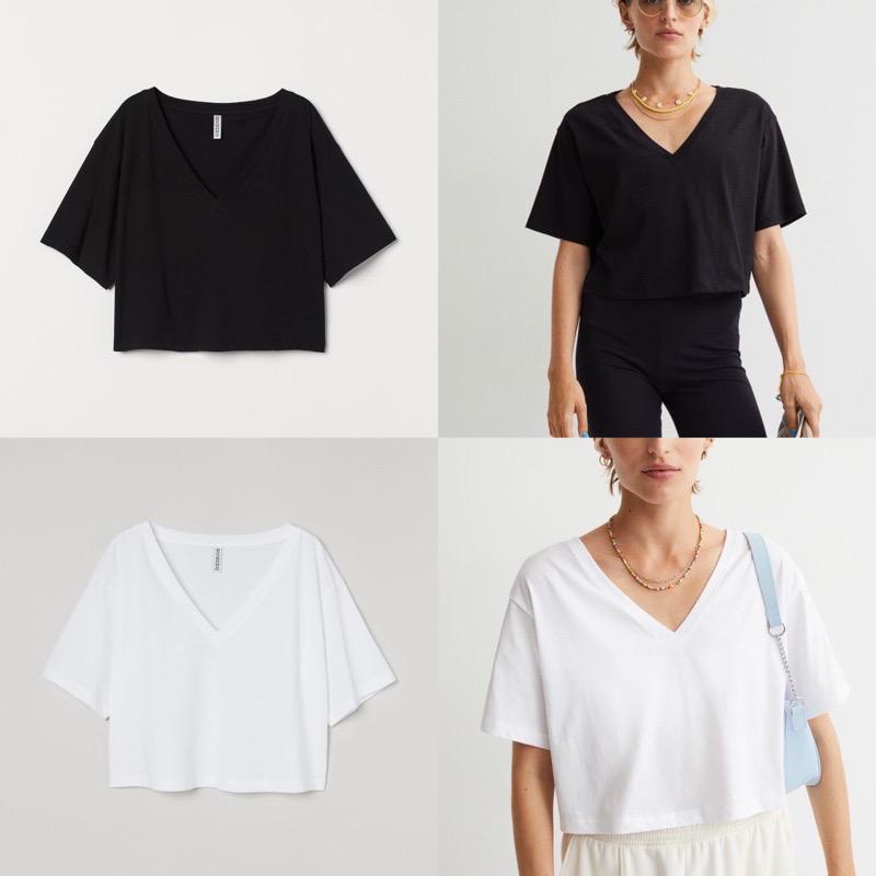 BEFAST - ZEC OOTD Wanita Oversize FAIU / Cropped Oversize V / Atasan Kaos Wanita Crop / Baju Polos / Atasan Kaos Santai / Kaos Leher V Keluaran Terbaru