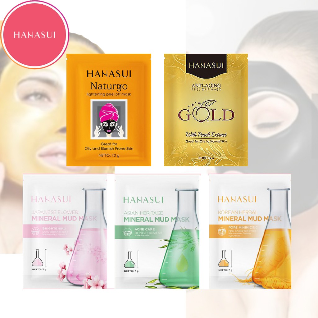 HANASUI Naturgo Peel Off Masker Hitam Komedo | Gold Anti Aging | Mineral Mud Mask BPOM