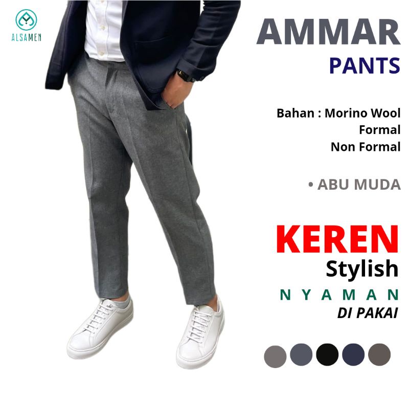 Original Alsamen (Zidn Apparel) Celana Panjang Pria Ammar Pants | Celana Sunnah (Laa Isbal) Ankle Pa