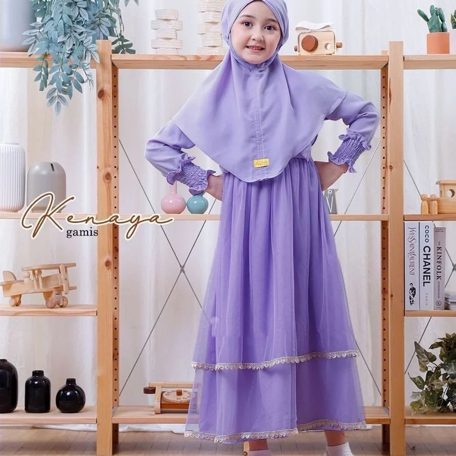 KENAYA KIDS SYARI IK SHAKILA MIX TILE APLIKASI RENDA 8_10 Tahun LD 88 CM PB 103 CM DAPAT GAMIS ANAK + KHIMAR/HIJAB MODEL KEKINIAN, TRENDY , MODIS DAN SIMPLE ABJU KIDS TERBARU 2022