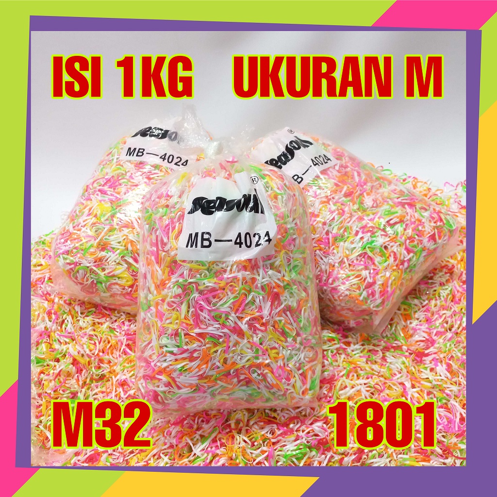 1801 [Grosir] isi 1kg karet Jepang ikat rambut ukuran M warna warni doff