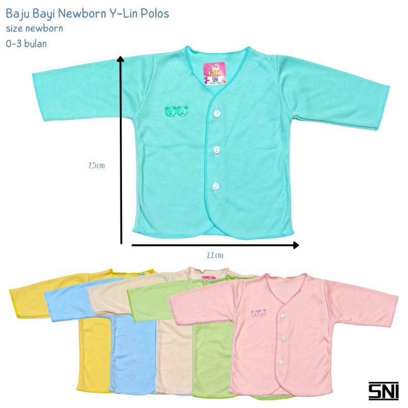 Baju Bayi Panjang Y-Lin SNI POLOS Size New Born 100% Cotton Halus Lembut Atasan Bayi Baru Lahir Lengan Panjang Polos Bahan 100% Cotton SNI