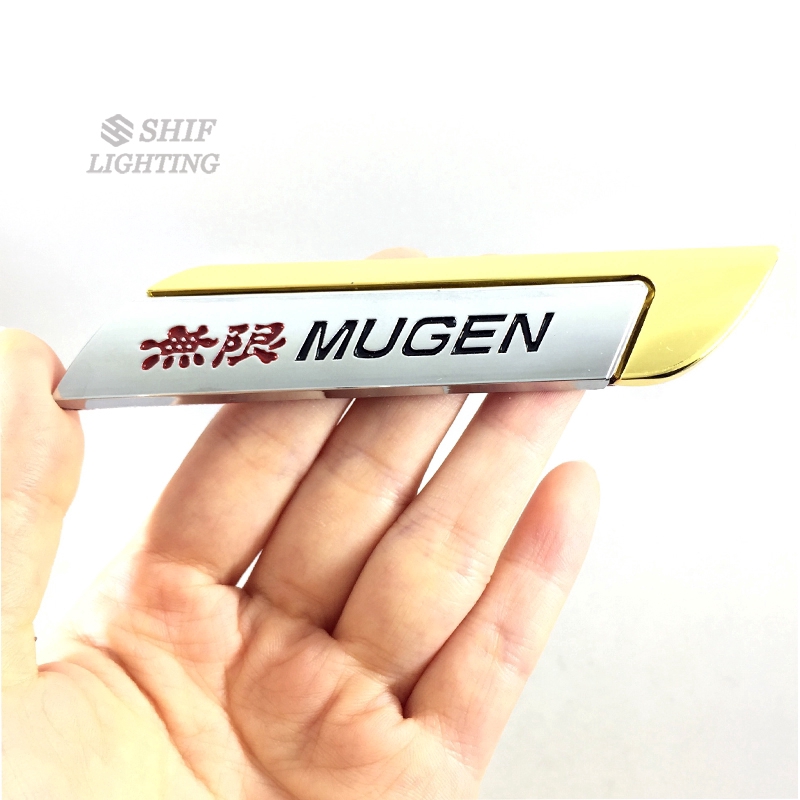 2Pcs Stiker Emblem / Badge Motif mugen Logo Emas Bahan Metal untuk Dekorasi Mobil Honda