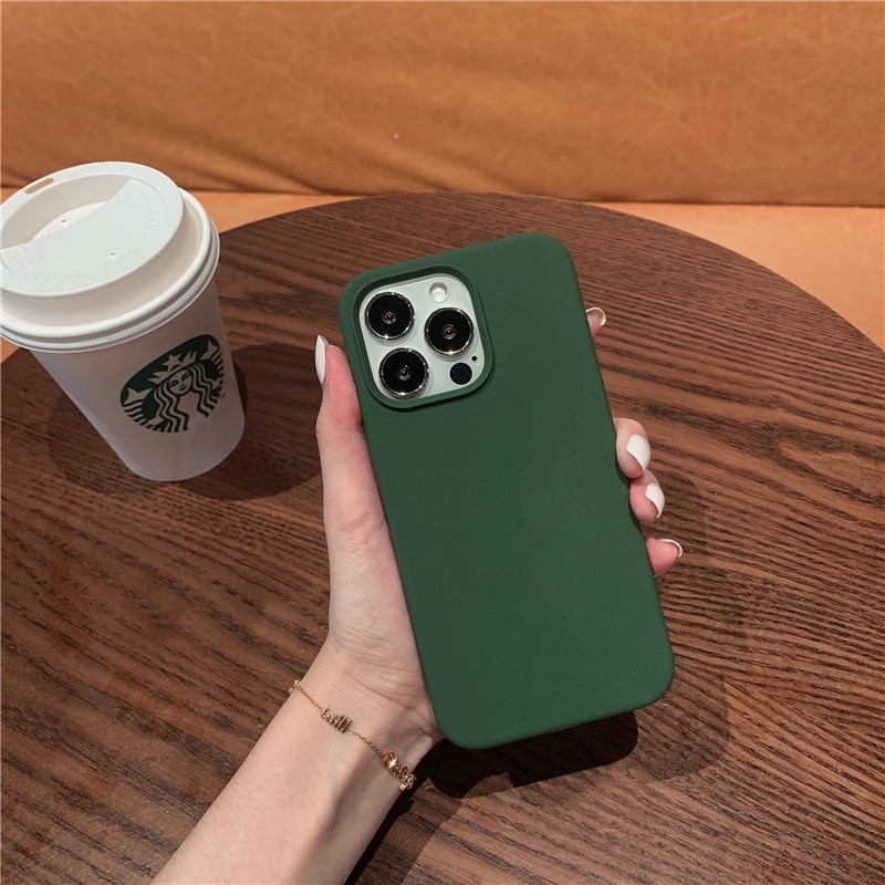 Soft Case Bahan Silikon Warna Hijau Tua Untuk iPhone 14 13 12 11 Pro X XS Max Mini XR 6 6s 7 8 Plus