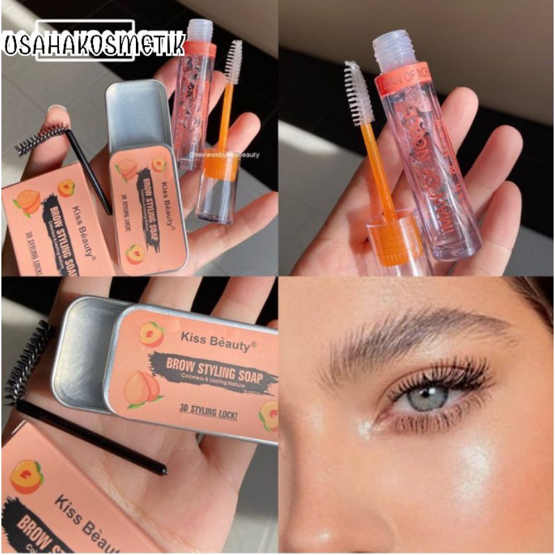 PAKET 2IN1 EYEBROW 3D STYLING SHOAP + MASCARA GEL BENING PELENTIK BULU MATA COVER ORANGE