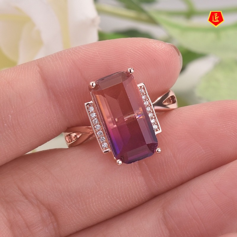 [Ready Stock]Luxury Natural Ametrine Ring 18K Rose Gold