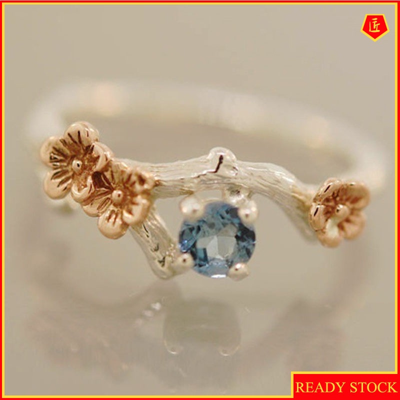 [Ready Stock]Fashion Elegant 925 Silver Color Separation Flower Ring 14K Rose Gold