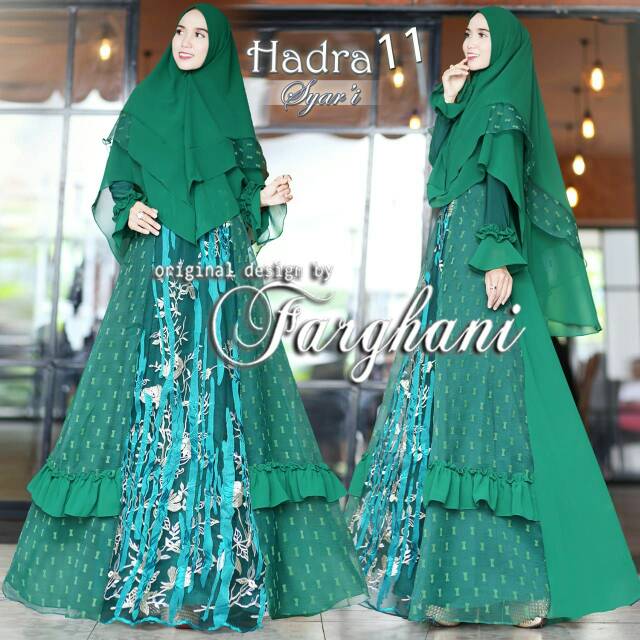 Gamis Syari Polos Ceruty Mix Tulle Brokat Hadra 11 Ori Branded by Farghani READY