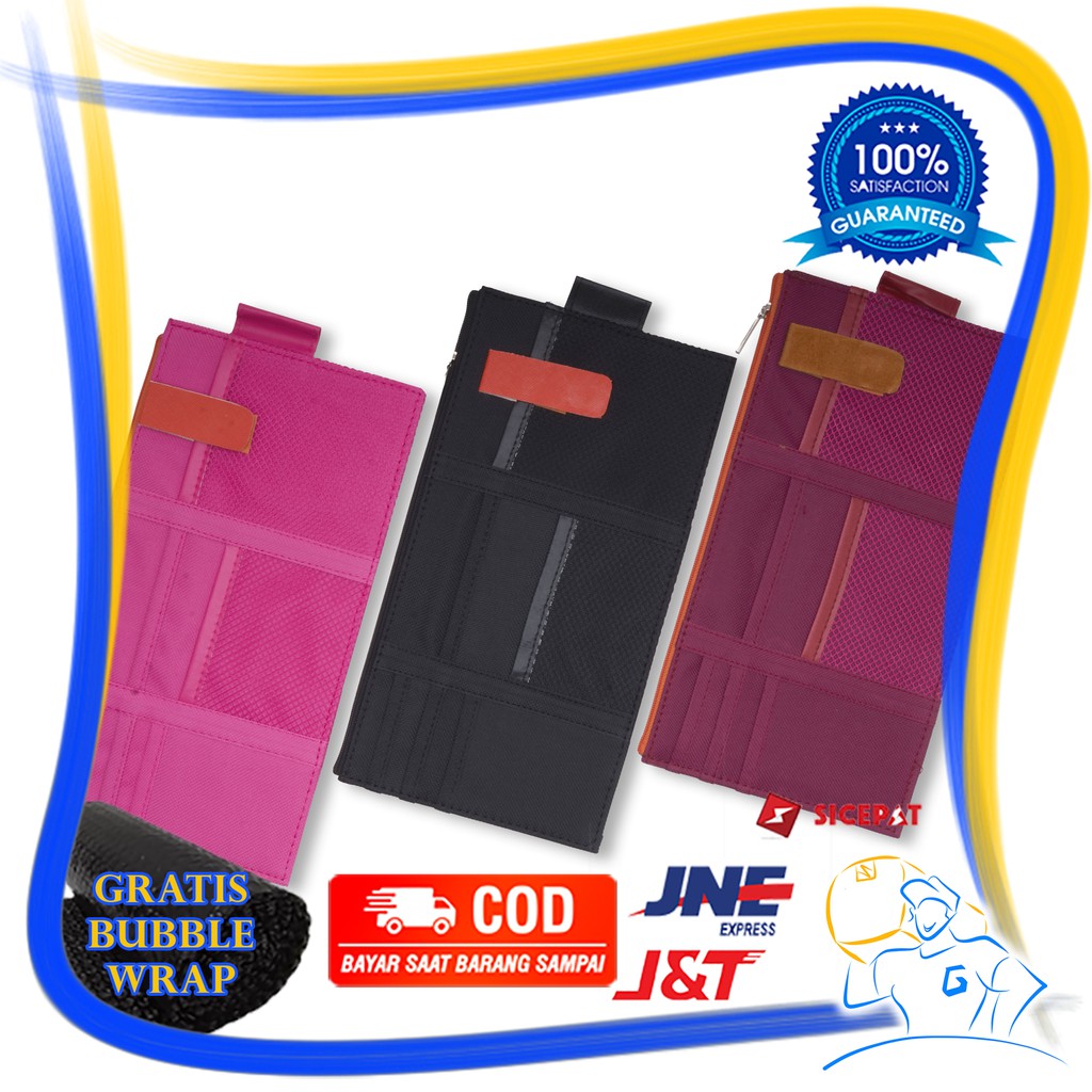 Sunvisor Car Organizer Kartu Etoll Uang Tiket Mobil Holder Kacamata Pulpen Tisu Handphone Mobil Bahan Canvas