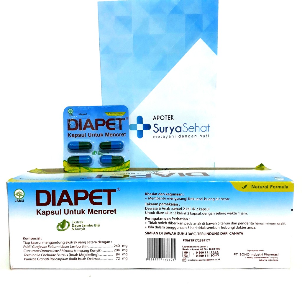 DIAPET Kapsul (1 Strip isi 10 kapsul) Jamu Untuk Diare / Mencret