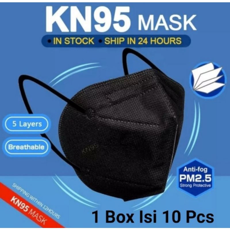 Masker Medis KN95 Hitam 5Ply Earloop - KN95 Masker KN95 Putih Disposable Surgical Mask