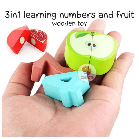 Zoetoys 3in1 Learning Numbers And Shape Fruit Wooden Toy | Papan Kayu Montessori Angka Bentuk Berhitung Digital Board Multifunction Wooden Fishing Logarithmic | Mainan Edukasi Anak | Cari Kado Natal