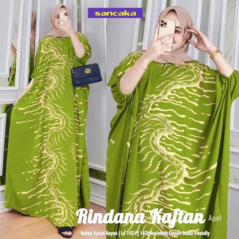 Rindana Kaftan Wanita Jumbo Rayon Premium Gamis Kaftan Batik Modern Kekininan Bigsize LD 180 cm