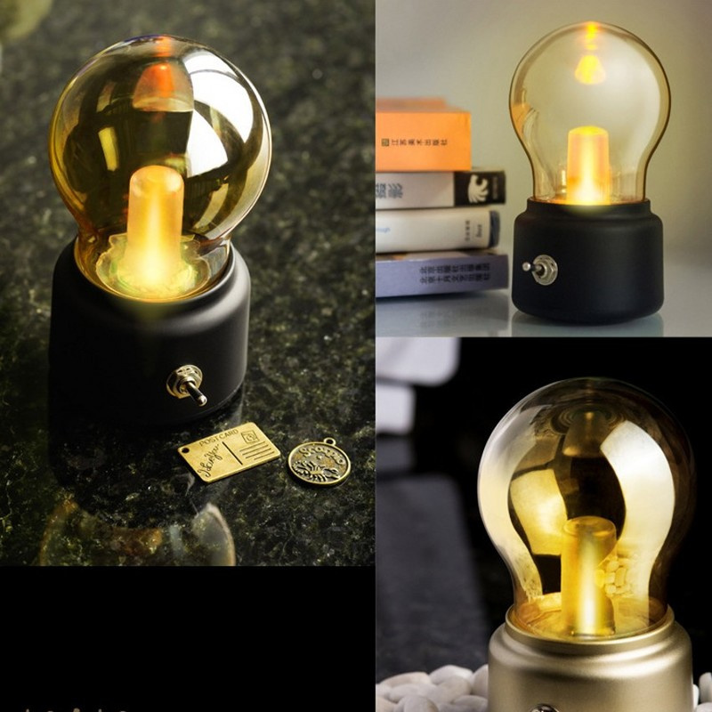 [ Classic LED Vintage Rechargeable Bulb Night Light][ Retro Bulb Bedroom Bedside Light ][ Portable Powered USB Decorative Light Bulb ]