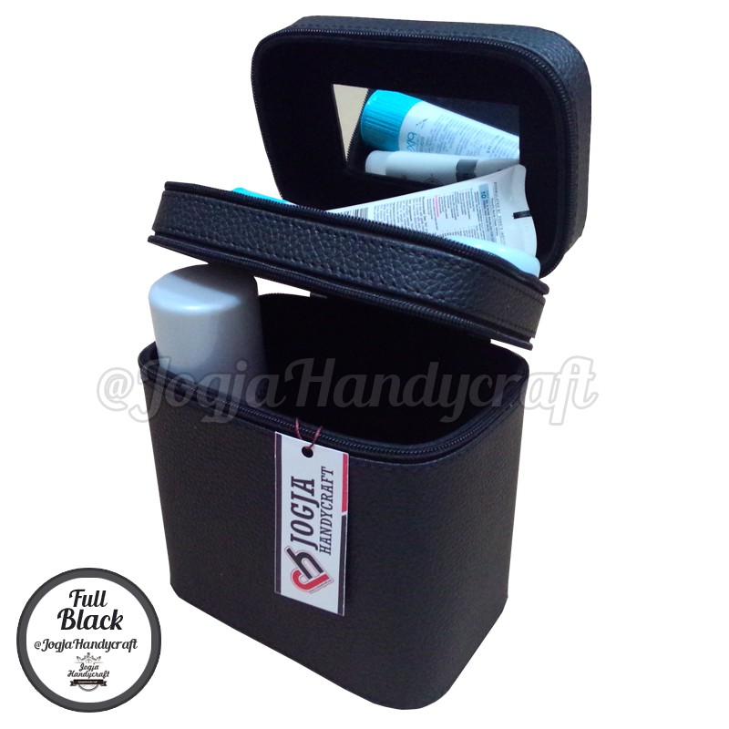 Full Black Cosmetic Case / Tempat Make up double compartemen