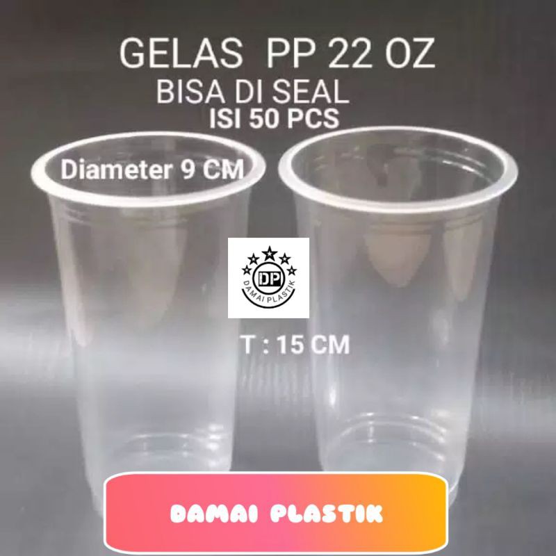 Gelas Plastik 22 oz / Cup Plastik 22oz  1roll@50pcs Gelas Datar 18oz 18 oz