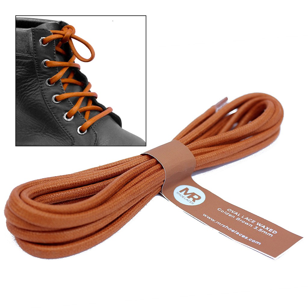 MR Shoelaces BE06 Golden Brown Tali Sepatu Lilin Oval 3.5mm (Waxed Laces) 50cm 60cm - Oval Waxed Shoelaces