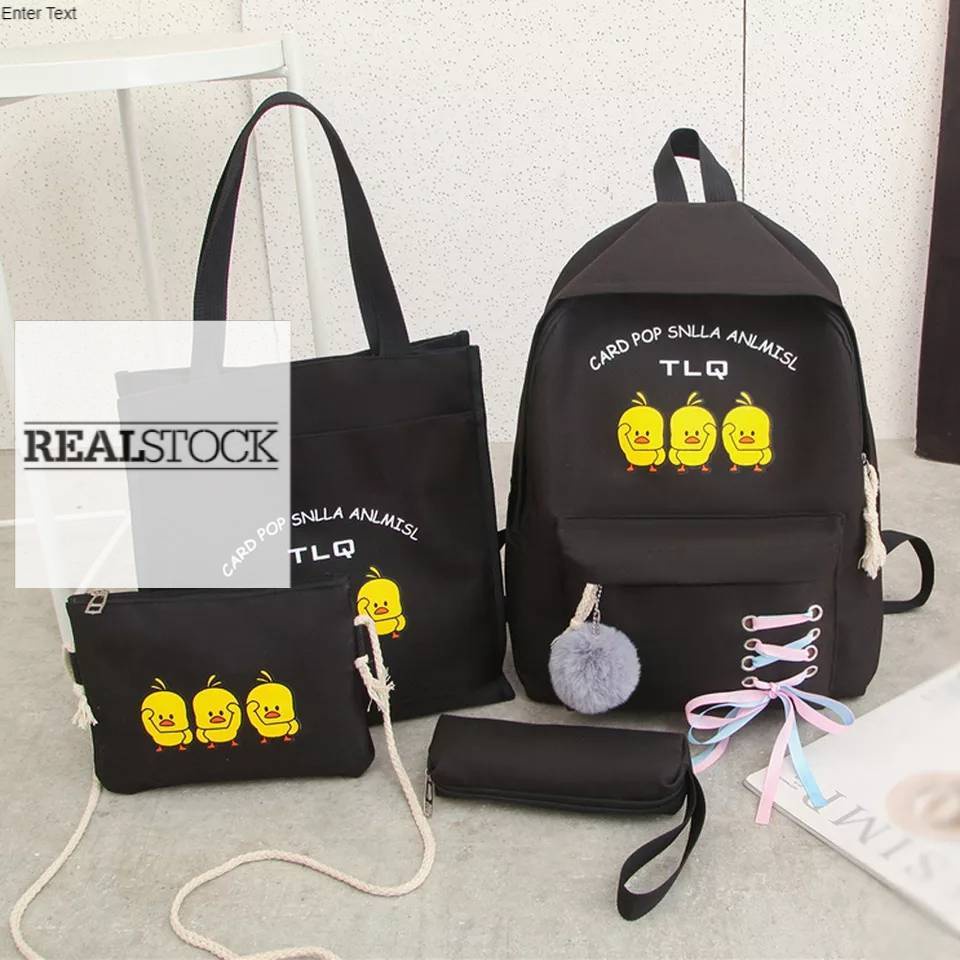 ORI UPLEVEL BARU GAYA 2020 MURAH DESIGN MENARIK KARAKTER BEBEK 4IN1 SET TAS RANSEL ANAK PEREMPUAN SE