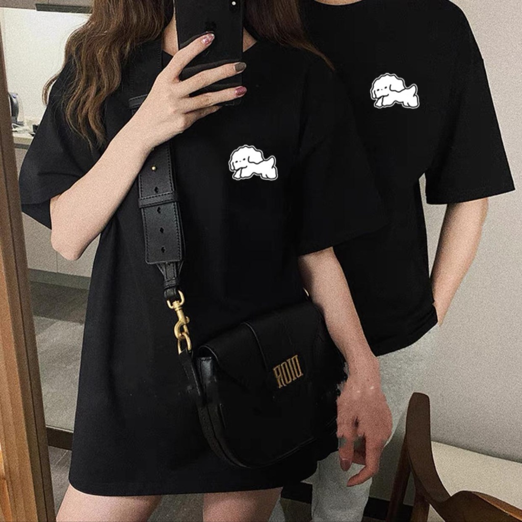 [COUPLE] Overtee Tshirt Oversize Wanita Motif Mini Doggy - 100% Import