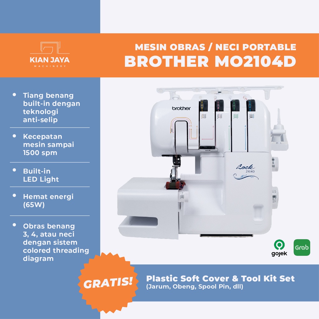 Mesin Jahit Obras dan Neci Portable Brother 2104D | Mesin Jahit Obras Neci