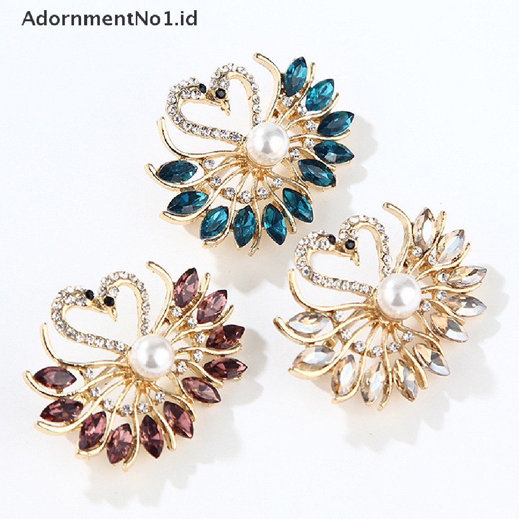 (AdornmentNo1) Bros / Pin Vintage Bentuk Angsa Aksen Kristal + Mutiara Untuk Perhiasan Wanita / Pernikahan