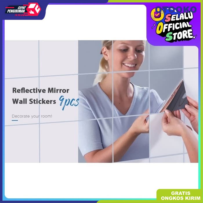 Stiker Dinding Kaca Cermin Mirror Wall Sticker Dinding Wallpaper 9pcs