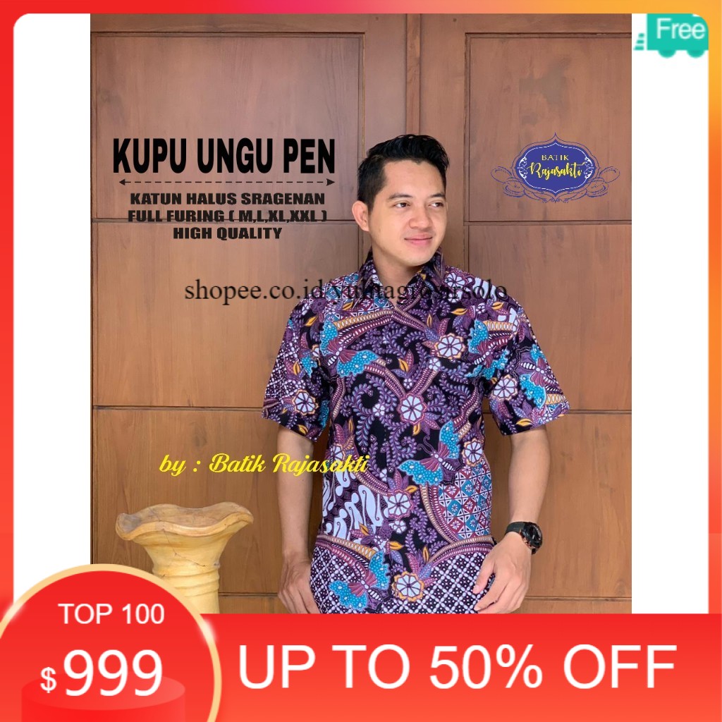 New KEMEJA BATIK LEBARAN PRIA  MOTIF HEM KUPU-KUPU UNGU PEN M L XL XXL XXXL Jumbo XXXL 7