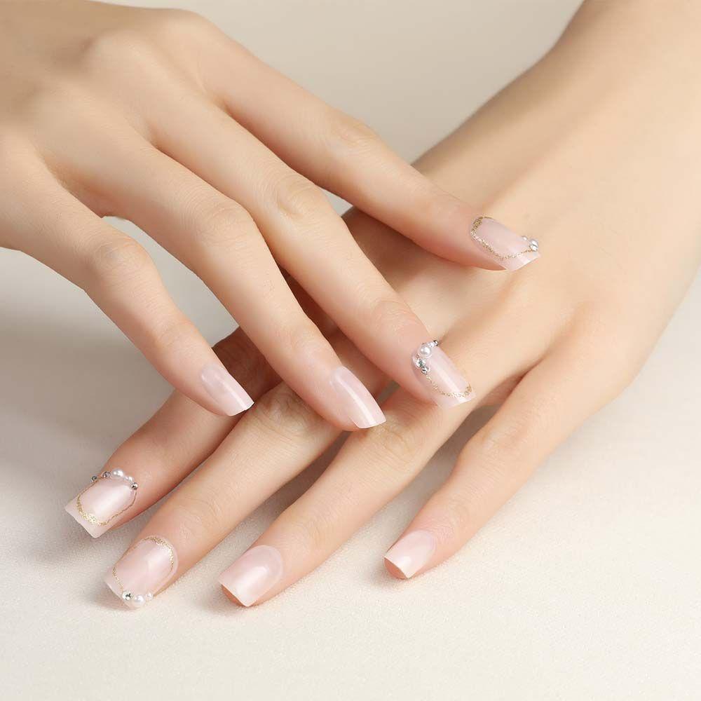 AUGUSTINA Agustina Kuku Palsu 24 Pcs/set Lucu Tekan Pada Kuku DIY Nail Art Manicure Rhinestone Nail Extension