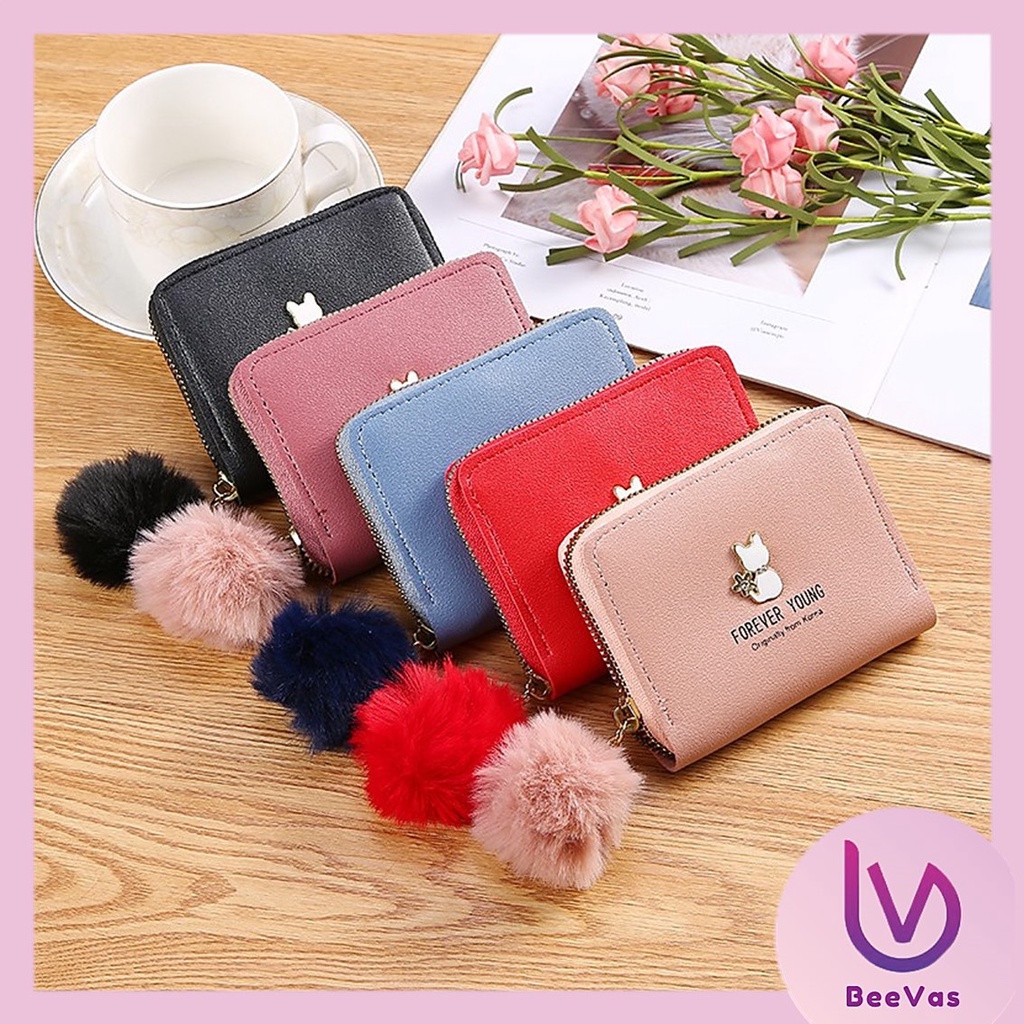 BV.ID DL383 DOMPET KOIN MINI MOTIF KUCING LUCU IMPORT GAYA KOREA GANTUNGAN BULU COD