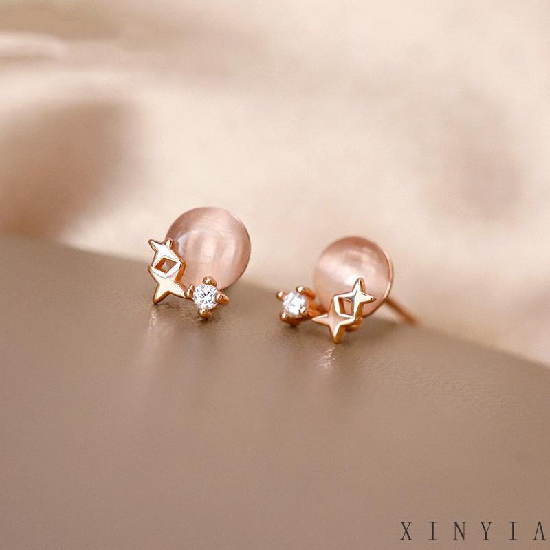 【Bayar di tempat】Anting Tusuk Sterling Silver 925 Desain Bintang Kecil Hias Batu Opal Simple Untuk Wanita