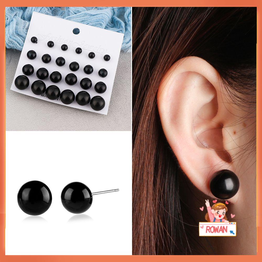 12 Pasang / Set Anting Stud Desain Bola Mutiara Simulasi Warna-Warni Untuk Wanita