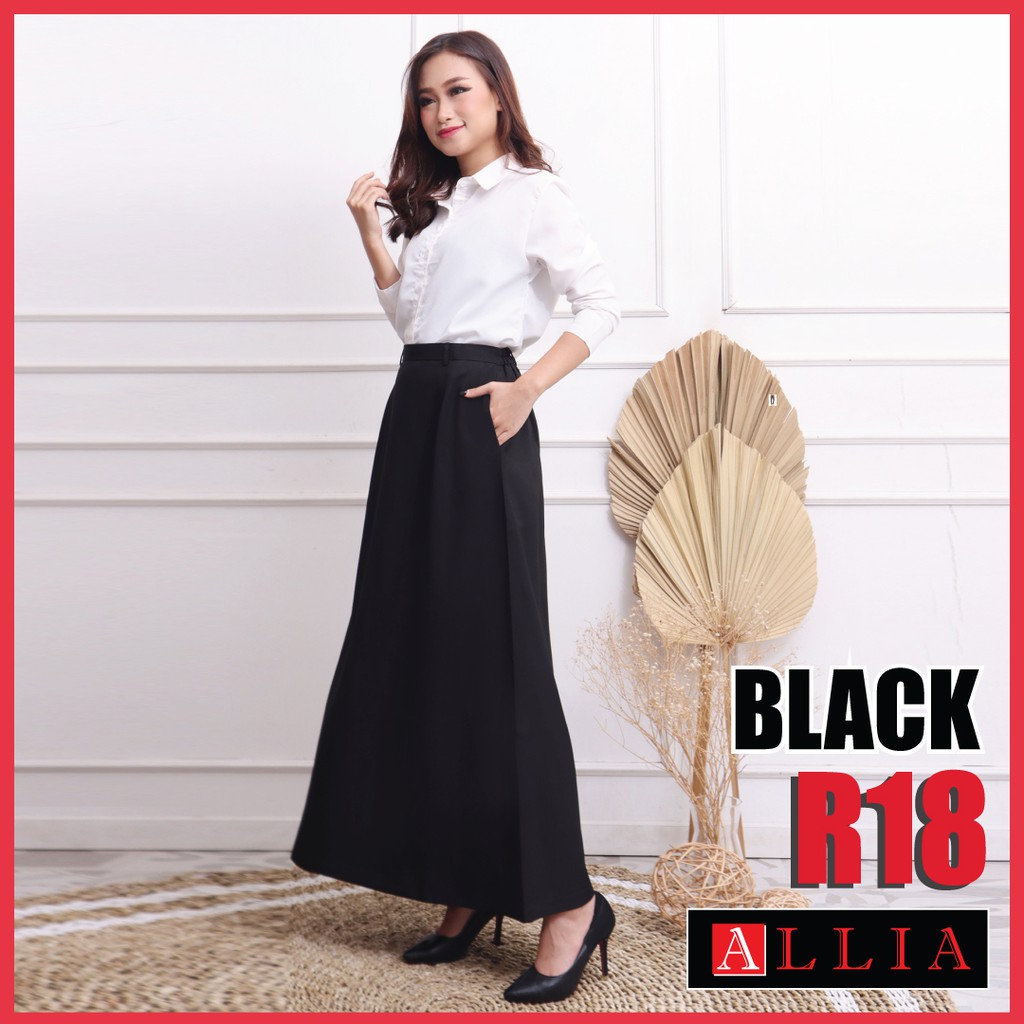 ALLIA R18 - Black M - 7L - Rok A Wanita - Rok Panjang Wanita - Rok kerja wanita - ROK HITAM