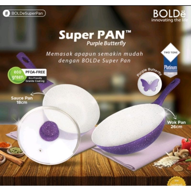 BOLDe SUPER PAN PURPLE COOKWARE SET - Super Pan Panci Granite Coating