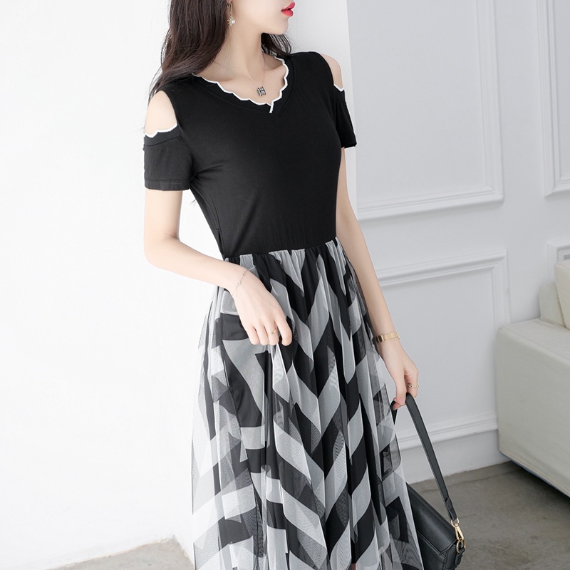 【Elegant】Sweet Short Sleeves Black Knit  Casual Dresses 7491