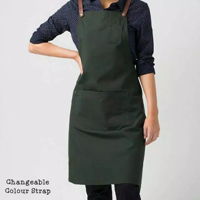 Clemek Restyle Strap Drill Apron Celemek Tali Ganti Barista Pria Wanita Canvas Barber Kanvas (4.5)