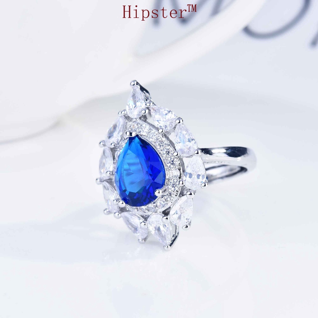 Luxury Natural Blue Jewelry Set Earrings Rings Pendants