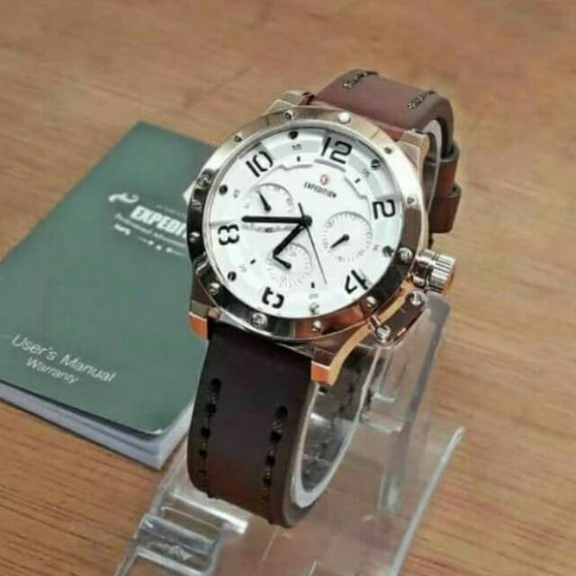 JAM TANGAN WANITA EXPEDITION GOLD KULIT COKLAT EP6381 ORIGINAL