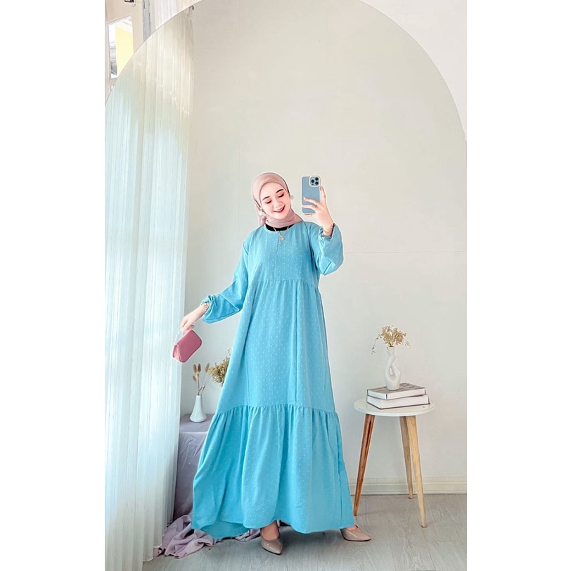 Anggi Gamis Wanita Crinkle Uragiri Premium Dress Wanita Lengan Panjang Karet Susun Baju Wanita Muslim Kekinian LD 170 cm