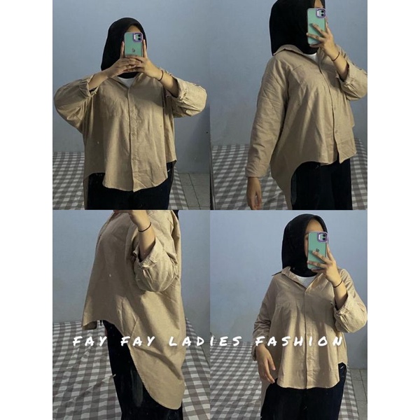 Kemeja Wanita Oversize Polos Katun Linen Rami Premium